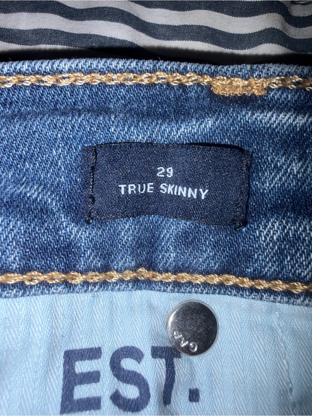 GAP Blue Ankle Jeans with Yellow Side Stripe - Picture 5 of 10